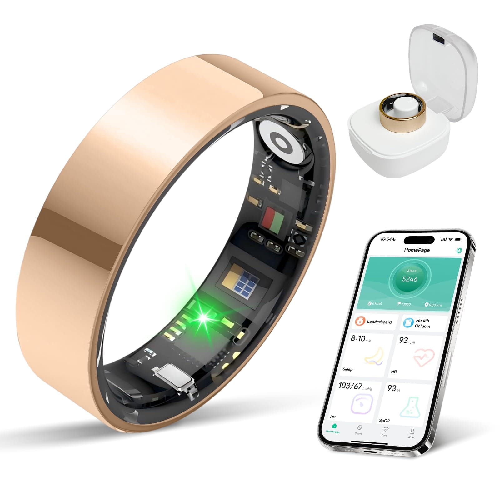 BIEMHA IP68 Waterproof Smart Ring - Fitness & Health Tracker with Sleep/Exercise Monitoring, Unisex for Women Men, iOS & Android Compatible, Long Lasting Battery Life, No Subscription (Rose Gold, 8) Rose Gold 8
