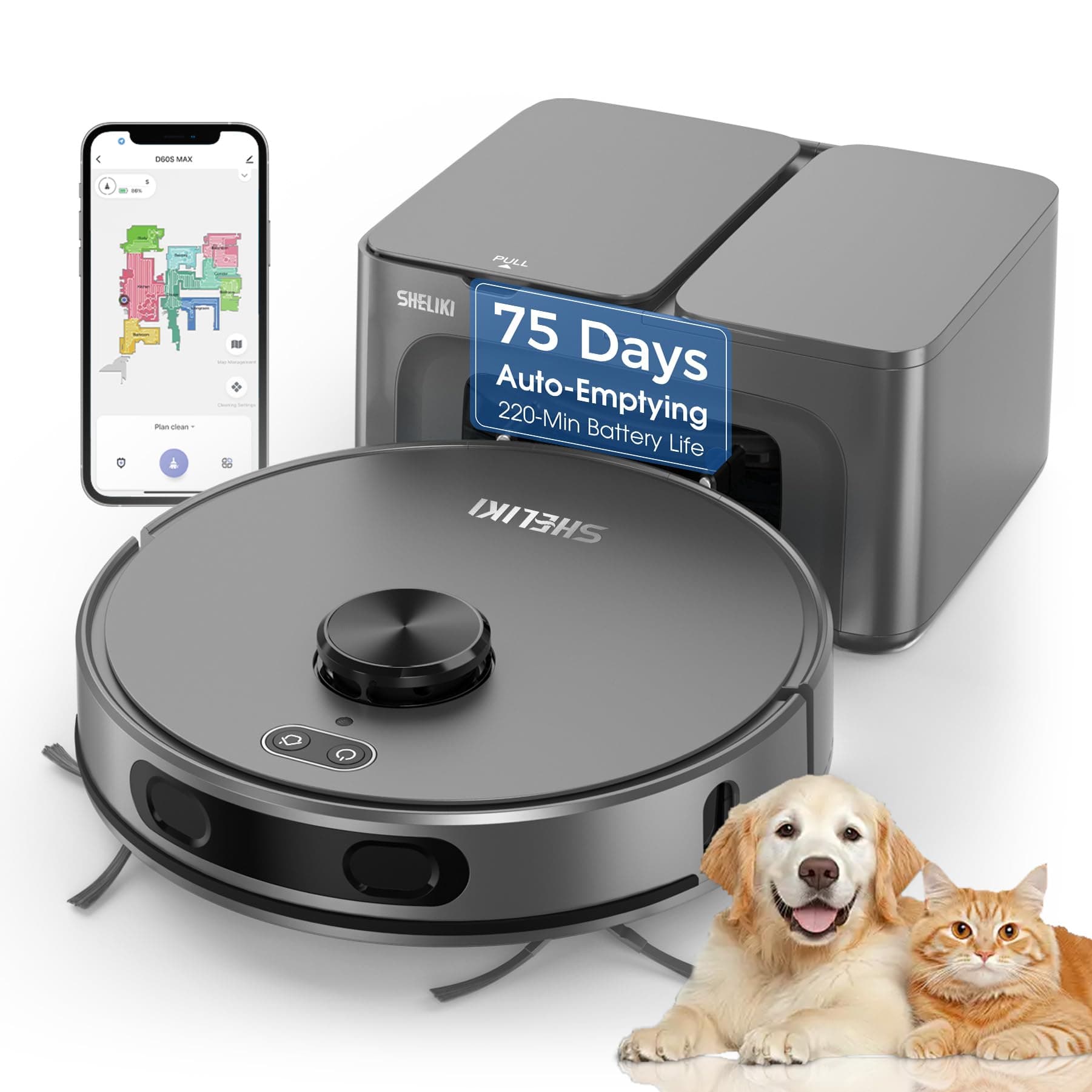 Robot Vacuum and Mop Combo, Mapping Robotic Vacuums Cleaner with 75 Days Self-Emptying, LiDAR Navigation Smart & Strong Suction, WiFi/App/Alexa/Voice Control, Quiet for Home Pet Hair Hard Floor Carpet Gray