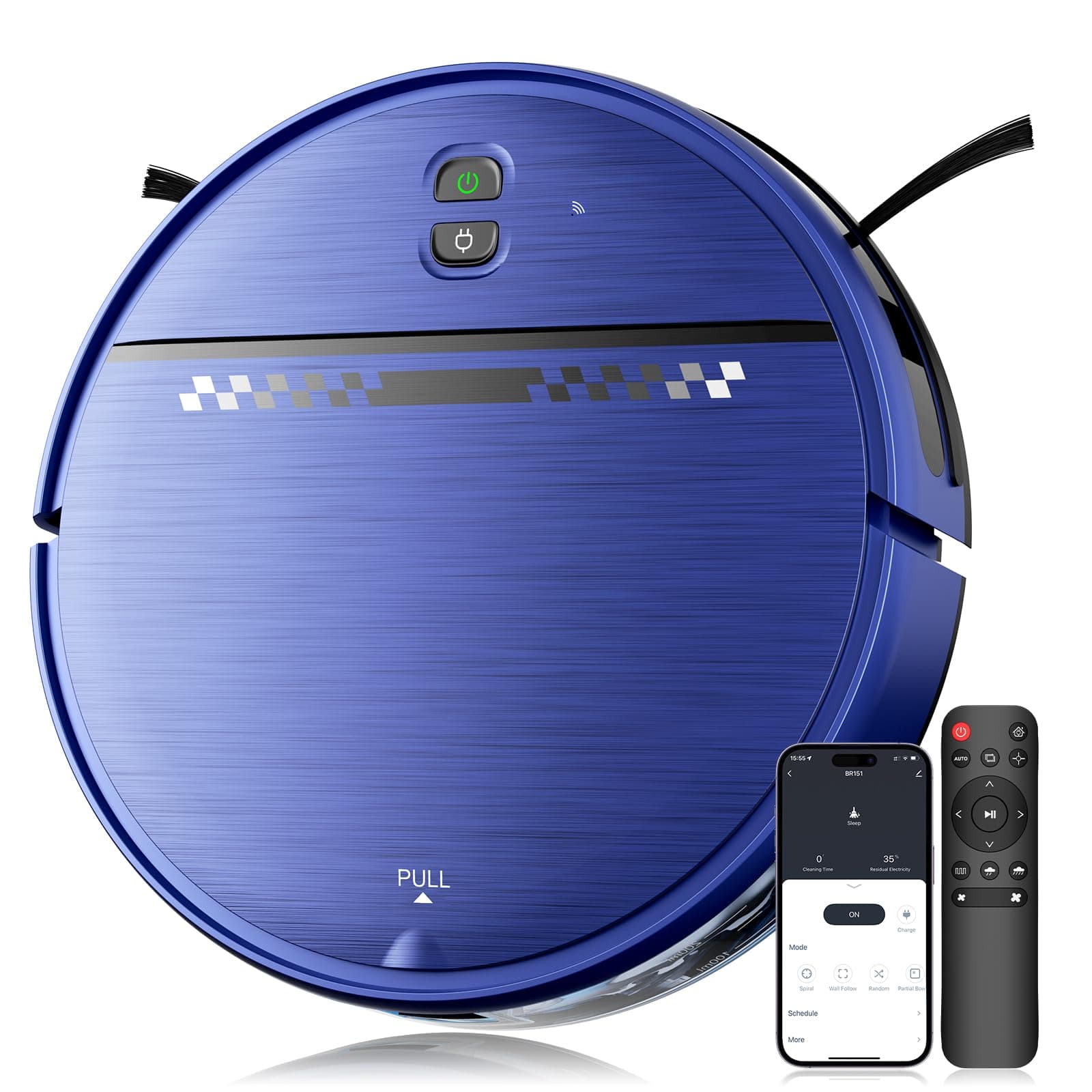 MANVN Robot Vacuum and Mop Combo for Pet Hair, Robotic Vacuum for Hard Floors and Carpets, 2.87'' Ultra-Slim, with 3D Obstacle Avoidance, Wi-Fi/App/Voice Controlled, Self-Charging Blue