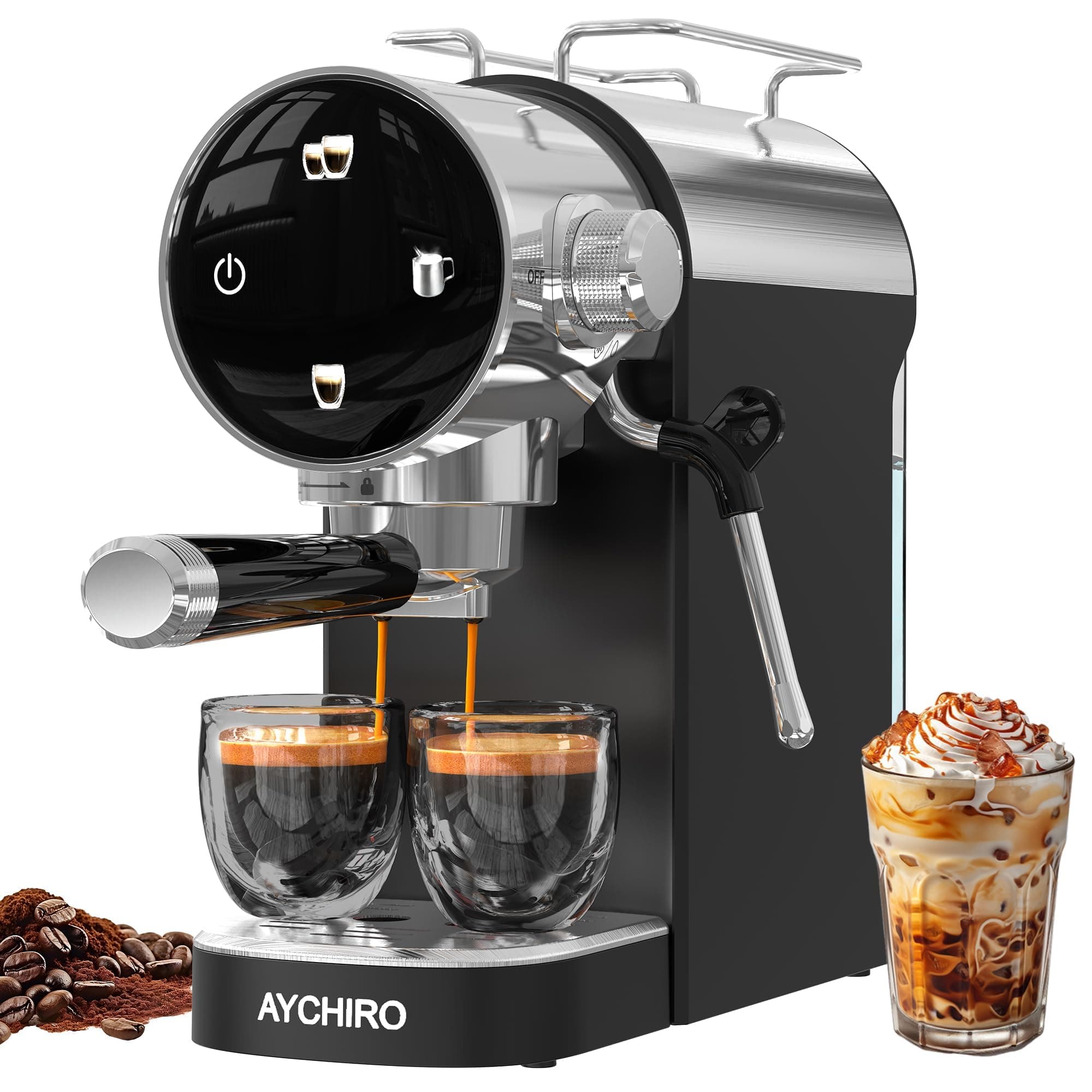 AYCHIRO Semi-Automatic Espresso Machine with Milk Frother, 20 Bar Espresso Coffee Machine, Espresso Maker with Removable Water Tank & Drip Tray, Compact for Home Latte Cappuccino Black